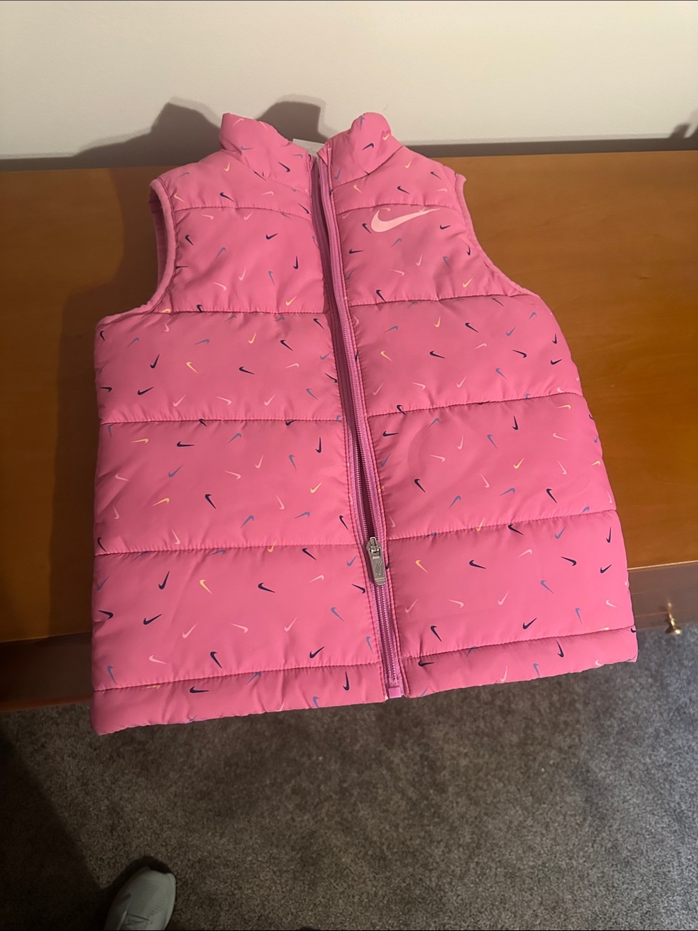 Nike Pink Quilted Vest with Multicolor Swoosh Accents